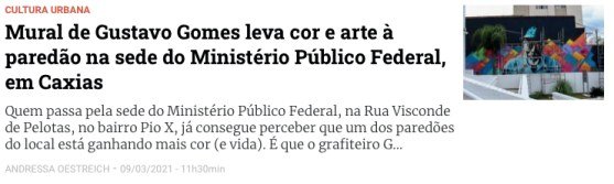 Reportagem do GZH sobre o mural de Gustavo Gomes na sede do Ministério Público Federal em Caxias